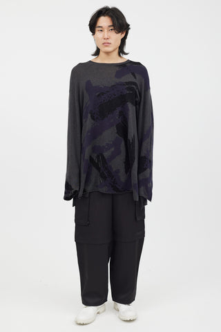 Yohji Yamamoto Grey Blue 
Black Knit Sweater