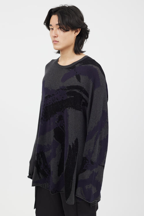 Yohji Yamamoto Grey Blue 
Black Knit Sweater