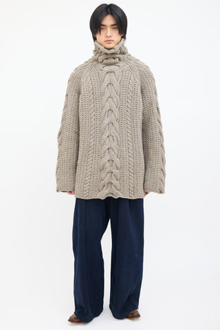 Yohji Yamamoto Beige Wool Chunky Cable Knit Sweater