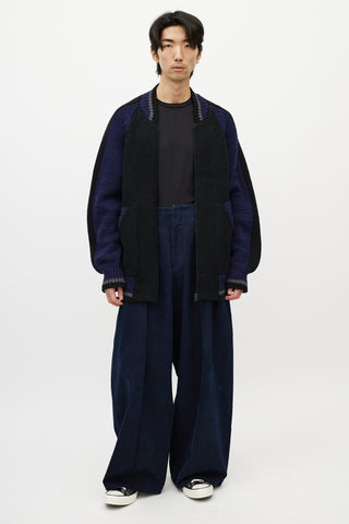 Yohji Yamamoto Black 
Multicolour Striped Knit Cardigan