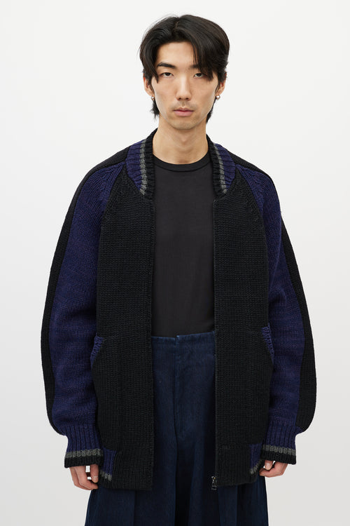 Yohji Yamamoto Black 
Multicolour Striped Knit Cardigan