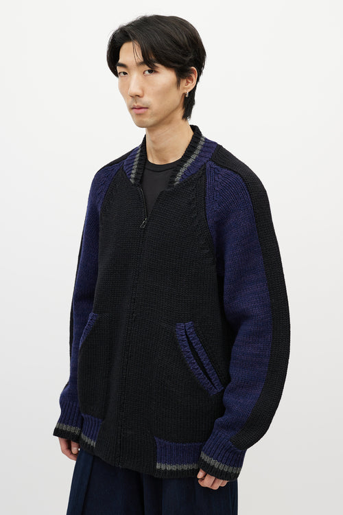 Yohji Yamamoto Black 
Multicolour Striped Knit Cardigan