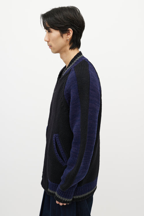 Yohji Yamamoto Black 
Multicolour Striped Knit Cardigan