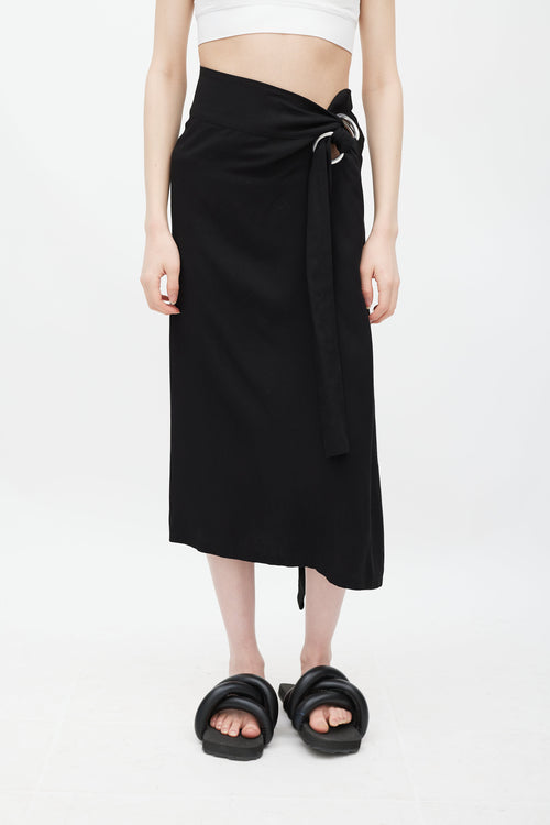 Yohji Yamamoto Black 
Silver Eyelet Tie Skirt