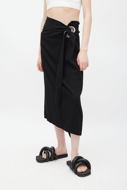 Yohji Yamamoto Black 
Silver Eyelet Tie Skirt