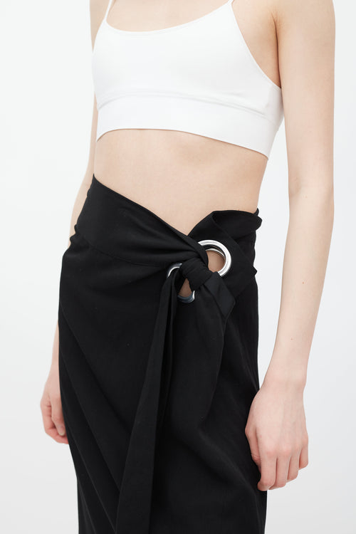 Yohji Yamamoto Black 
Silver Eyelet Tie Skirt