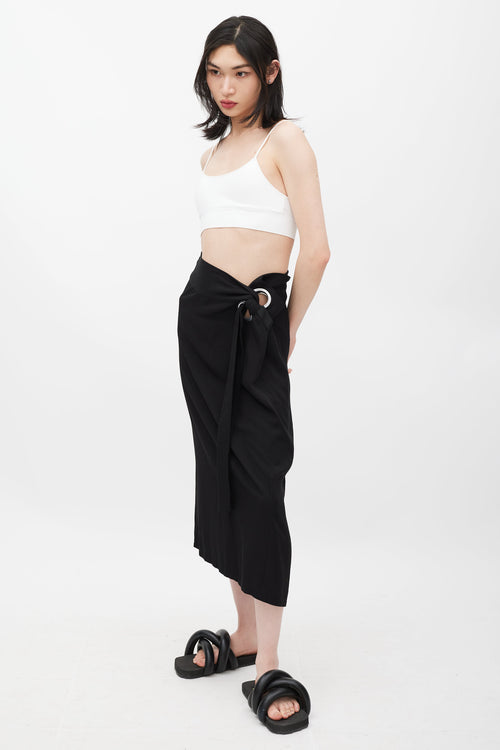 Yohji Yamamoto Black 
Silver Eyelet Tie Skirt