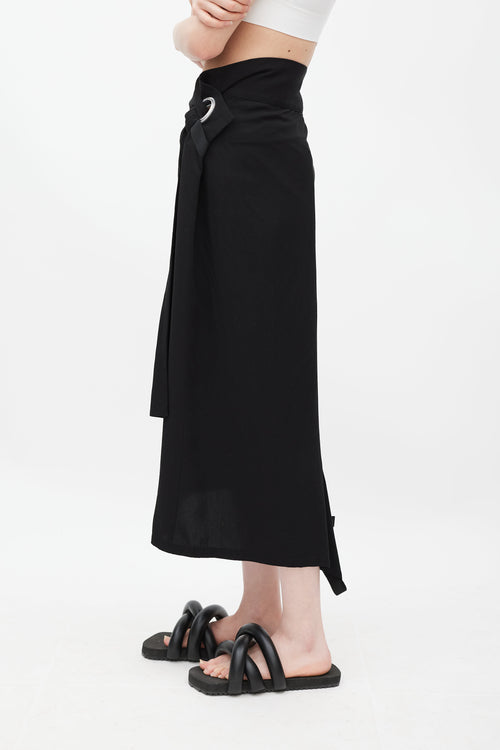 Yohji Yamamoto Black 
Silver Eyelet Tie Skirt