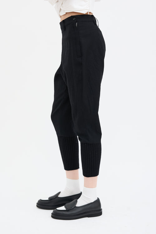 Yohji Yamamoto Black Wool Ribbed Knit Cuff Trouser