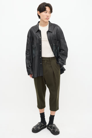 Yohji Yamamoto Green Wool Cropped Trouser