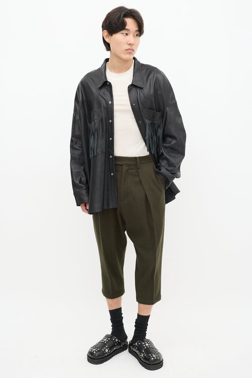 Yohji Yamamoto Green Wool Cropped Trouser