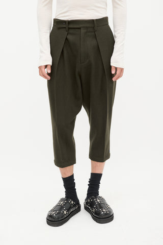 Yohji Yamamoto Green Wool Cropped Trouser