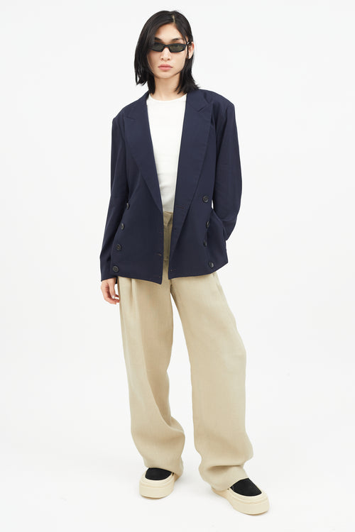 Yohji Yamamoto Navy Wool Double Breasted Blazer