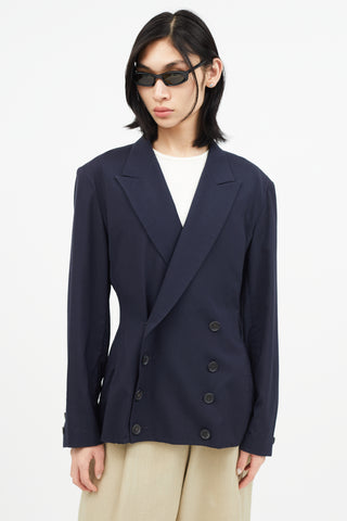 Yohji Yamamoto Navy Wool Double Breasted Blazer