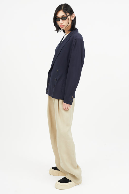 Yohji Yamamoto Navy Wool Double Breasted Blazer