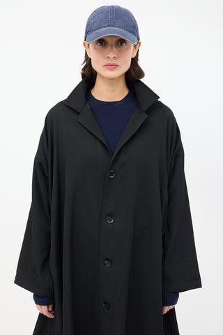 Yohji Yamamoto Noir Black Wool Ruched Side Button Up Coat