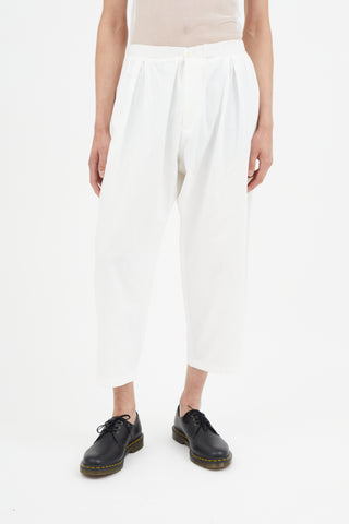 Yohji Yamamoto White Pleated Wide Leg Trouser