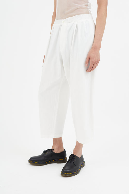 Yohji Yamamoto White Pleated Wide Leg Trouser