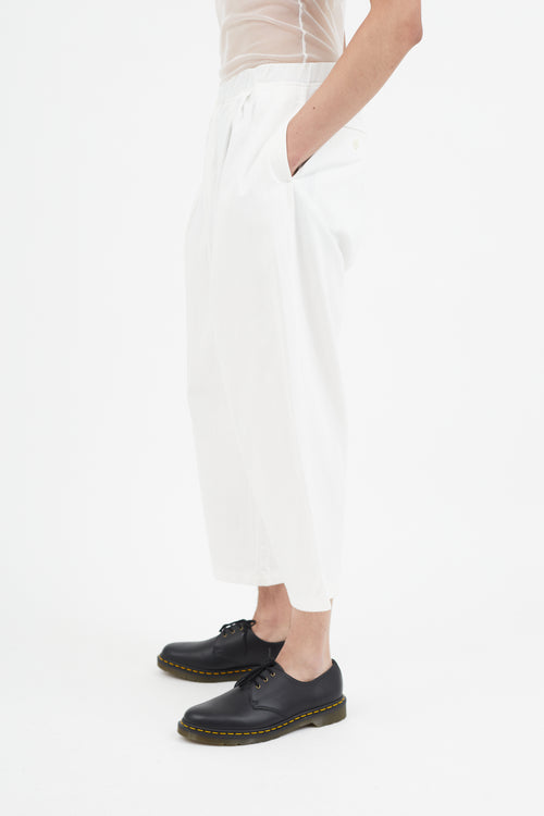 Yohji Yamamoto White Pleated Wide Leg Trouser