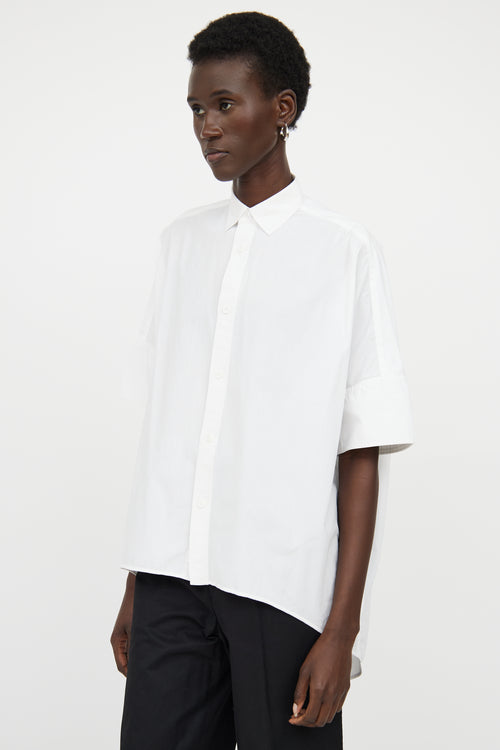 Y
s White Button Collar High Low Top