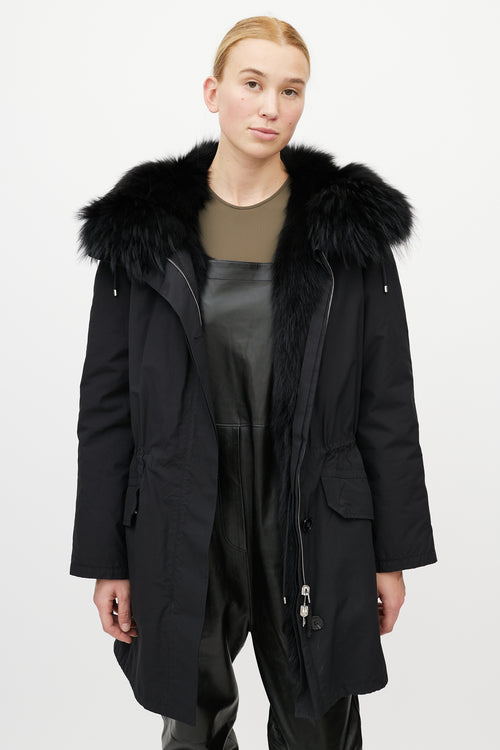 Yves Salomon Black Fur Down Coat