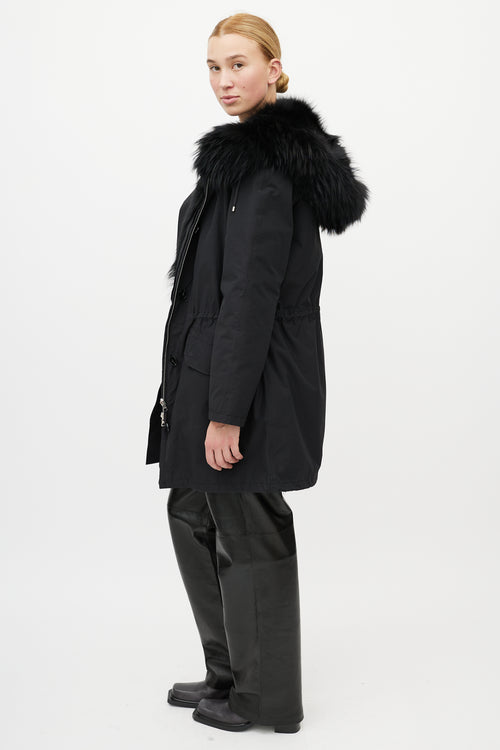 Yves Salomon Black Fur Down Coat