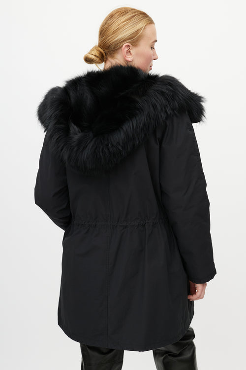 Yves Salomon Black Fur Down Coat