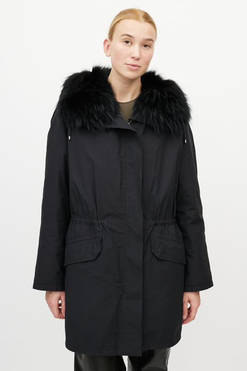 Yves Salomon Black Fur Down Coat