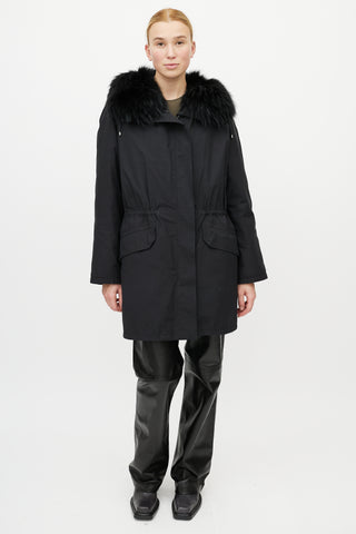 Yves Salomon Black Fur Down Coat