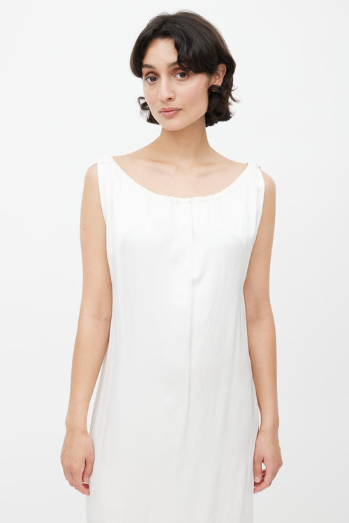 Yves Salomon White Satin Drawstring Dress