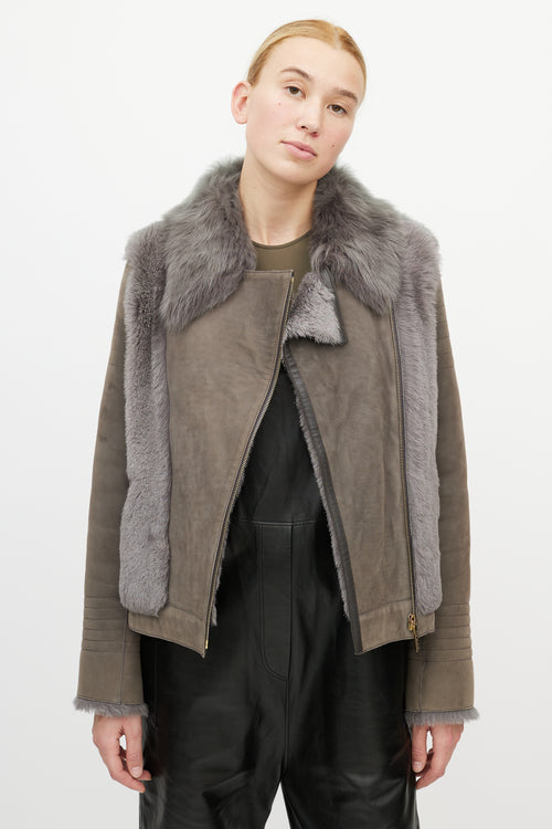 Yves Salomon Grey Leather Shearling Jacket