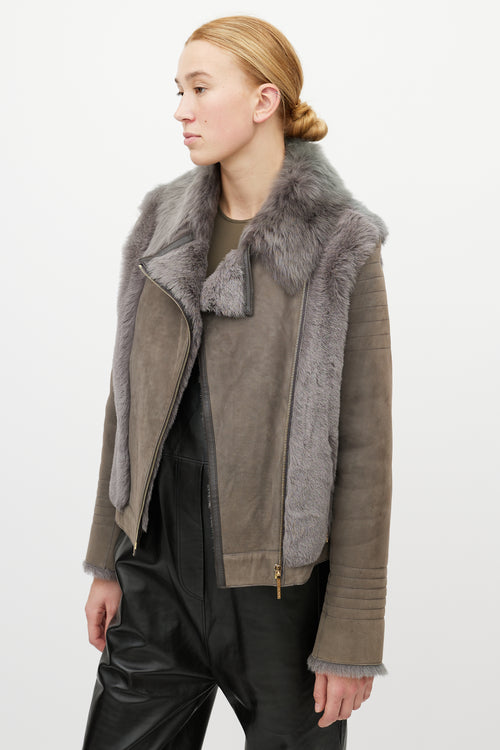 Yves Salomon Grey Leather Shearling Jacket