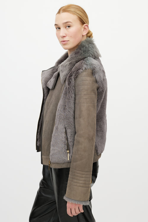 Yves Salomon Grey Leather Shearling Jacket