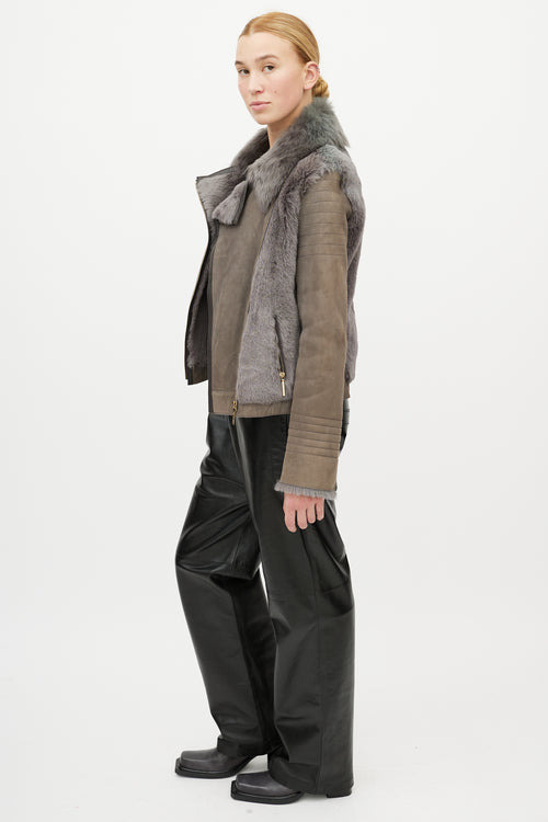 Yves Salomon Grey Leather Shearling Jacket