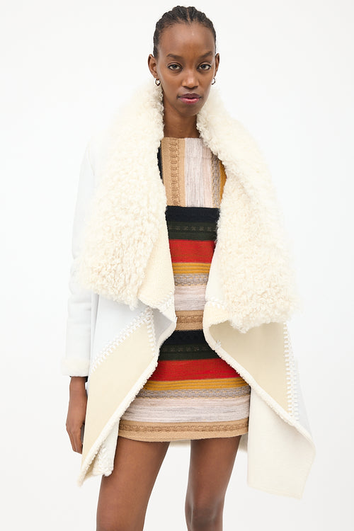 Yves Salomon White 
Cream Leather 
Fur Reversible Coat