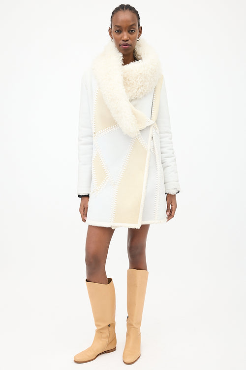 Yves Salomon White 
Cream Leather 
Fur Reversible Coat