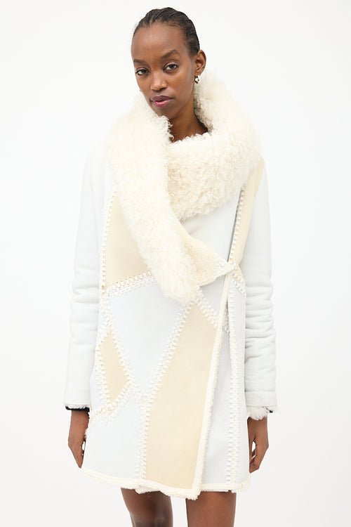 Yves Salomon White 
Cream Leather 
Fur Reversible Coat