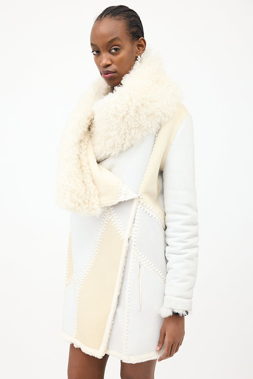 Yves Salomon White 
Cream Leather 
Fur Reversible Coat