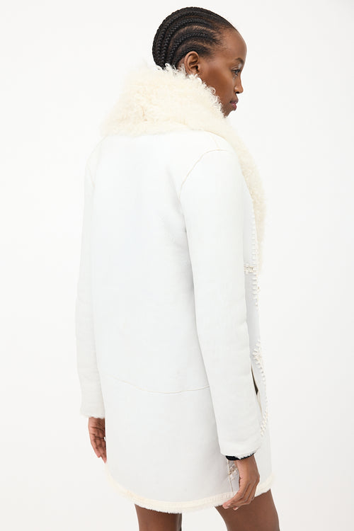 Yves Salomon White 
Cream Leather 
Fur Reversible Coat