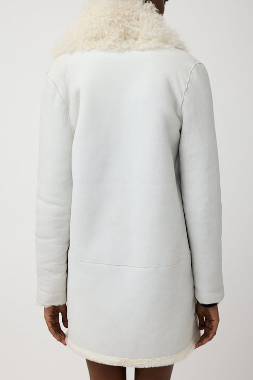 Yves Salomon White 
Cream Leather 
Fur Reversible Coat