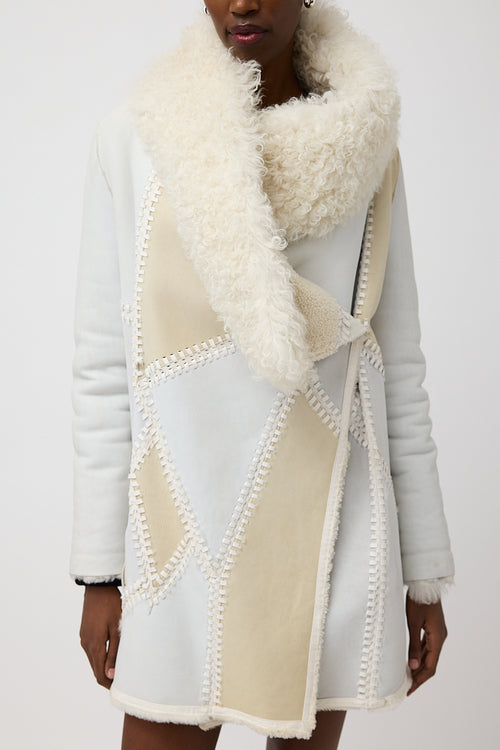 Yves Salomon White 
Cream Leather 
Fur Reversible Coat