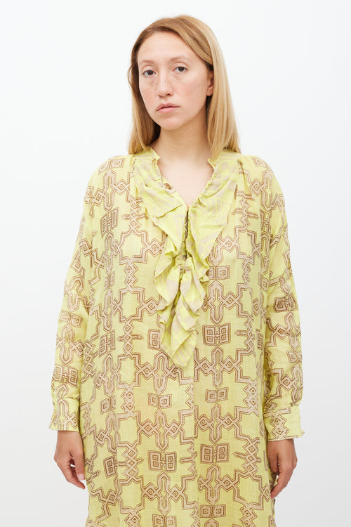 Yvonne S Yellow 
Beige Geometric High Low Dress