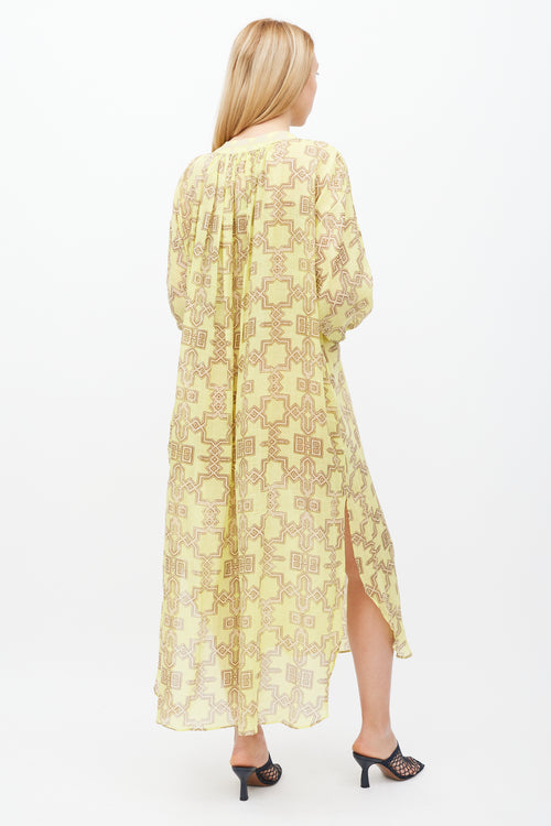 Yvonne S Yellow 
Beige Geometric High Low Dress