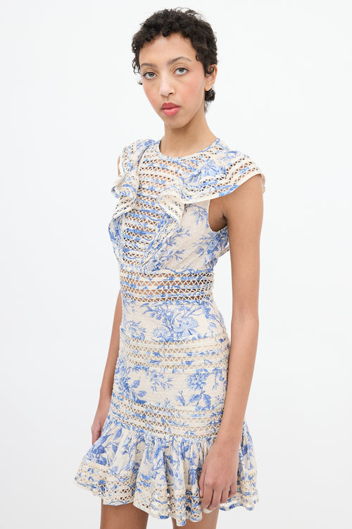 Zimmermann Cream 
Blue Panelled Floral Dress