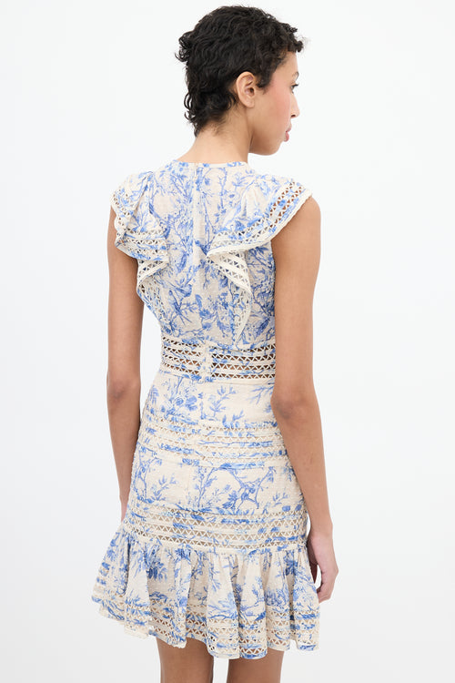 Zimmermann Cream 
Blue Panelled Floral Dress