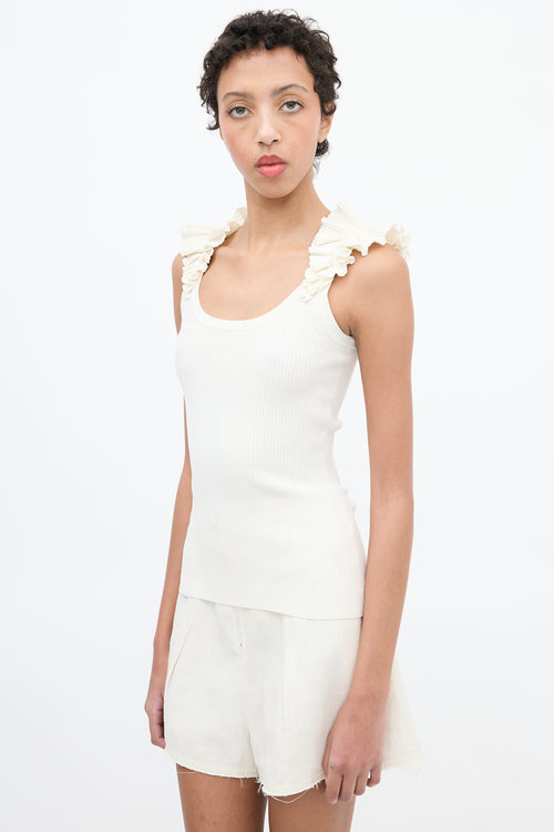 Zimmermann Cream Ribbed Ruffle Strap Top