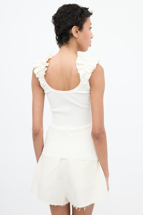 Zimmermann Cream Ribbed Ruffle Strap Top