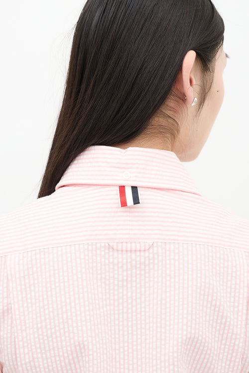 Thom Browne Pink 
White Striped Seersucker Shirt