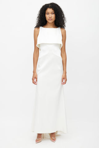 Zac Posen White Satin Overlay Gown