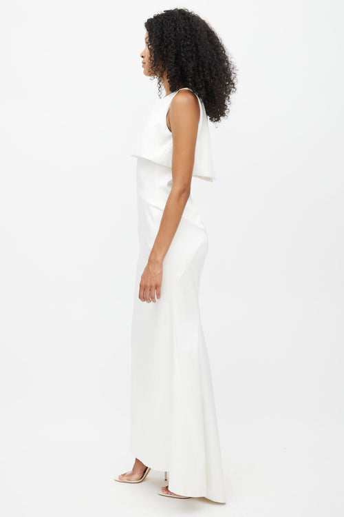 Zac Posen White Satin Overlay Gown